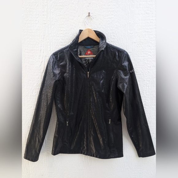 Columbia Black Shiny Omni-heat Soft Shell Full Zip Jacket Coat Women's Small - Picture 1 of 4